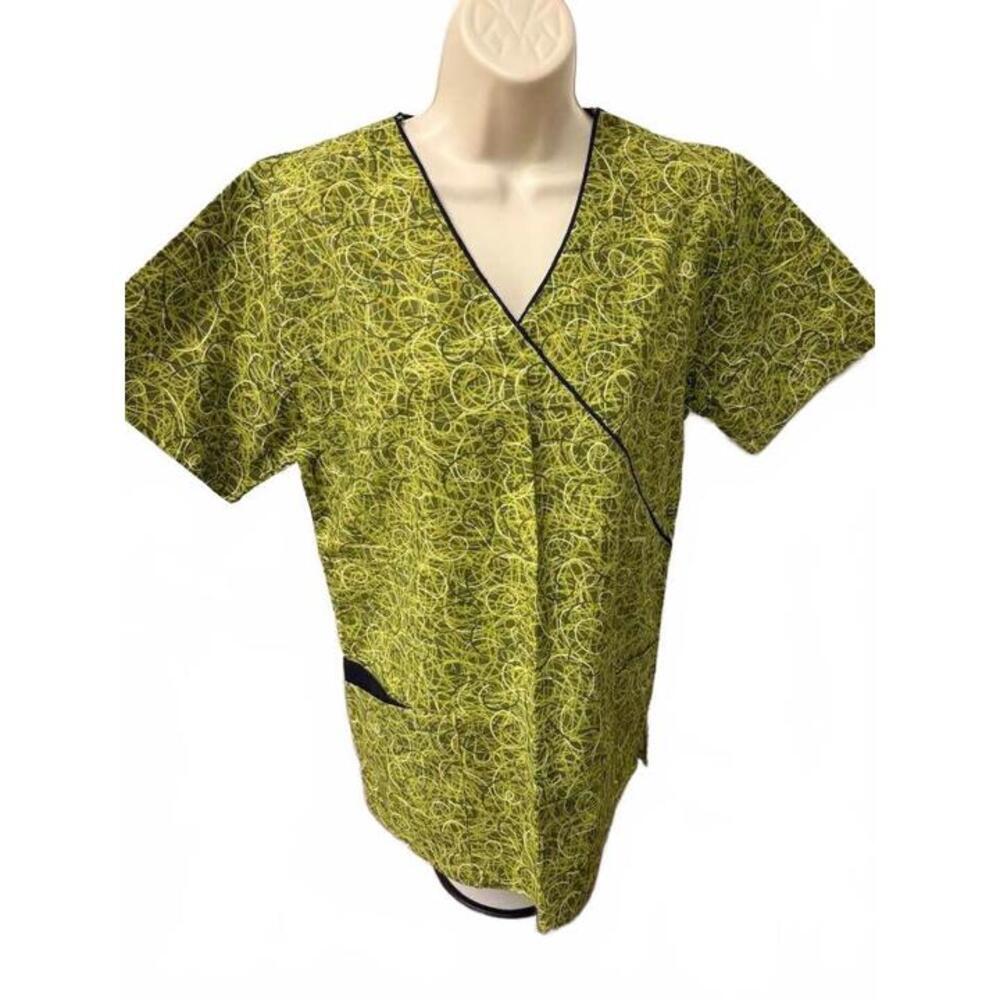 MNJ SCRUBS‎ WOMENS SCRUB TOP SMALL GREEN SWIRLS